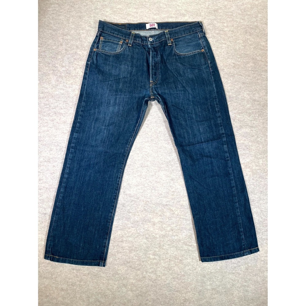 Levis 501 Original Fit Jeans Mens 36x30 Blue Denim Cotton Dark Wash Button Fly